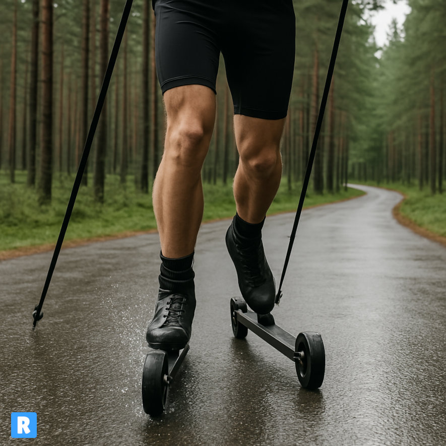 Åker rullskidor på blöt asfalt, på rullskidbanan en regnig dag